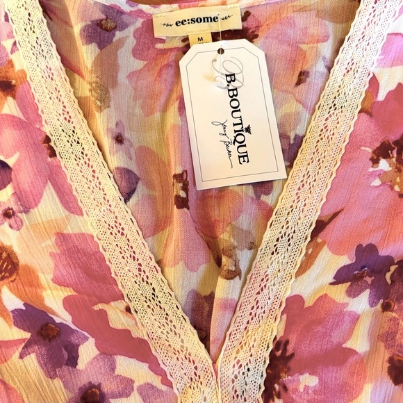 NWT ee:some M Fuchsia Multi-Color Floral Maxi Dress & ENTI Pink Hoodie - Picture 5 of 9